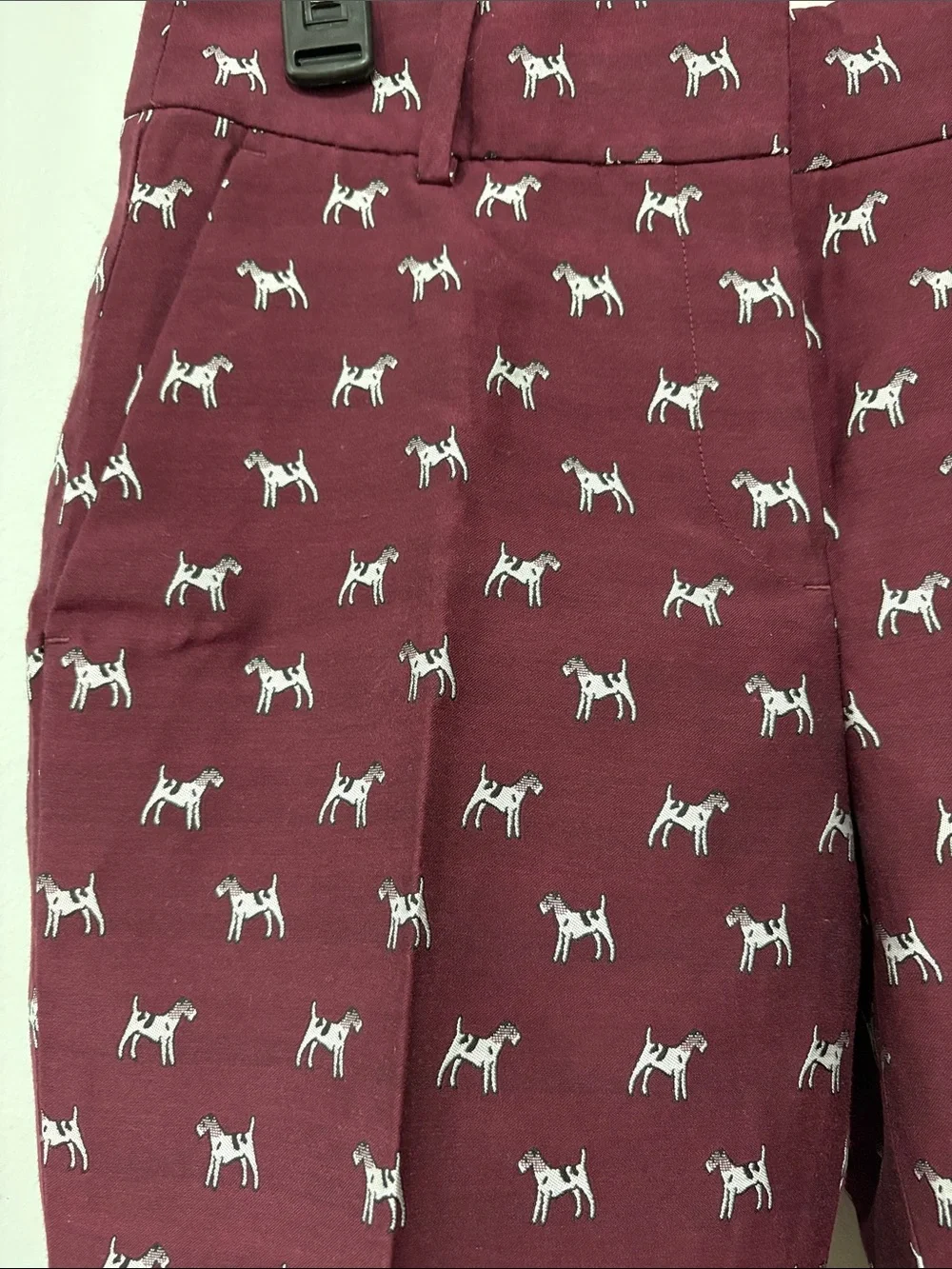 J. Crew Burgundy Ankle Pants with White Dog Print